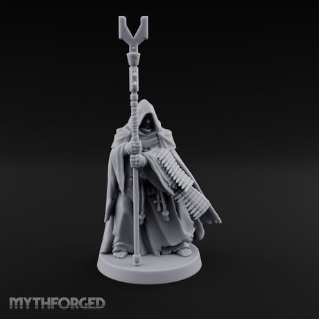 Ammo Draped Fork Staff Gripping Human Monk