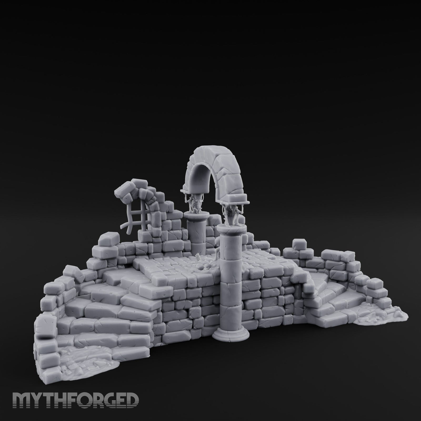 Arch-Spanned Skeleton-Flanked Ruined Gatehouse Stairs