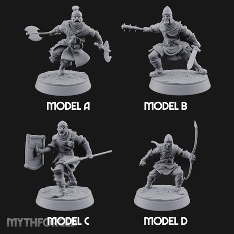 Muster Roll Misfits Human Soldiers — All · Twin Axes + Spiked Mace & Sword + Spear & Tower Shield + Bow & Dagger