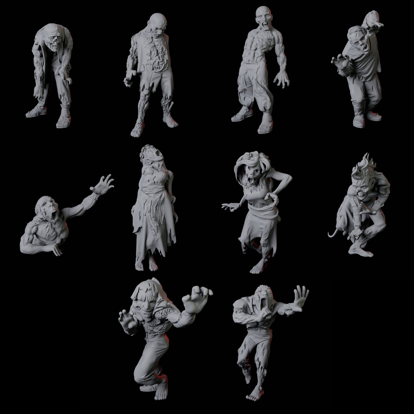 10 Zombies Miniature for Dungeons and Dragons, Pathfinder or other TTRPGs