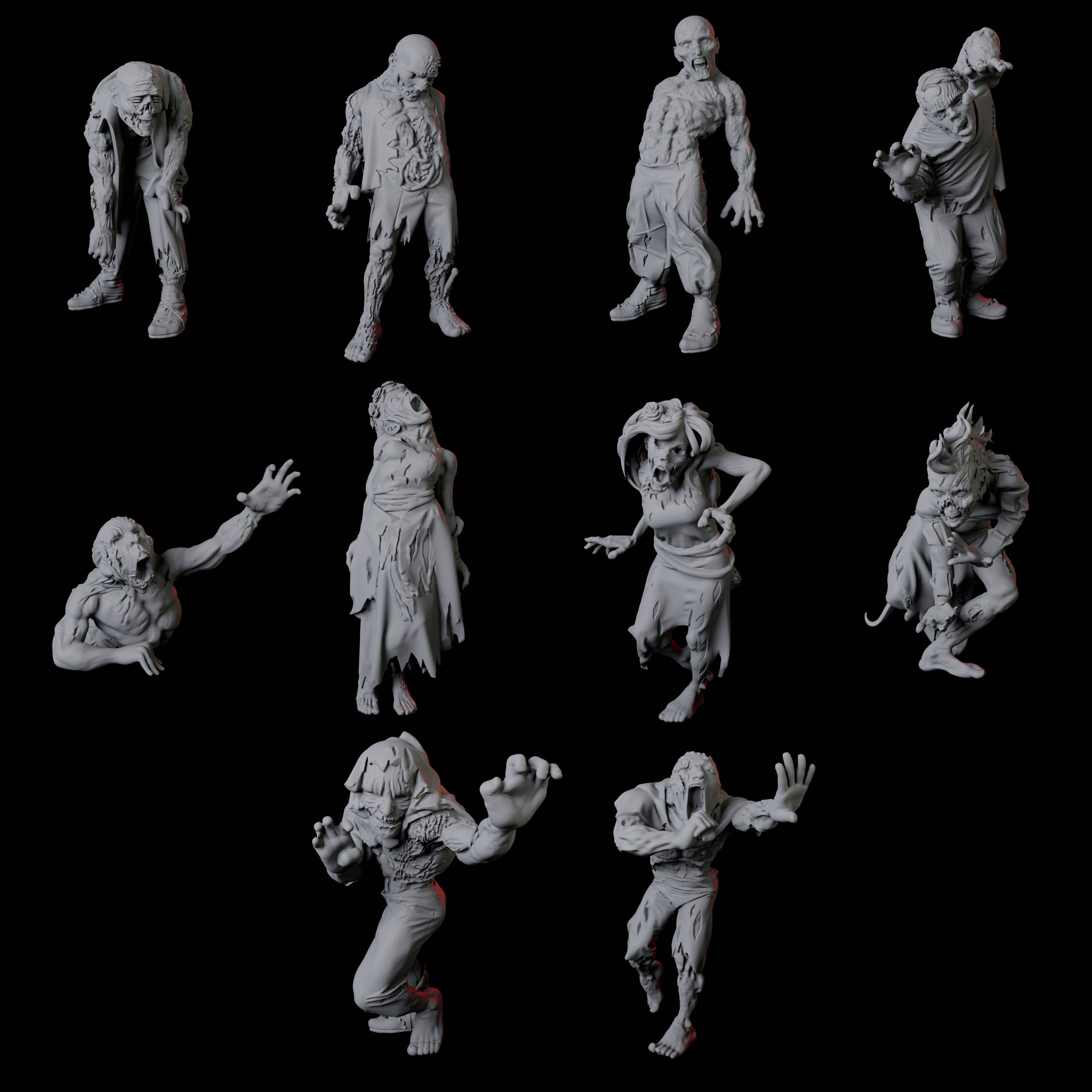 10 Zombie Miniatures for Dungeons and Dragons - Myth Forged