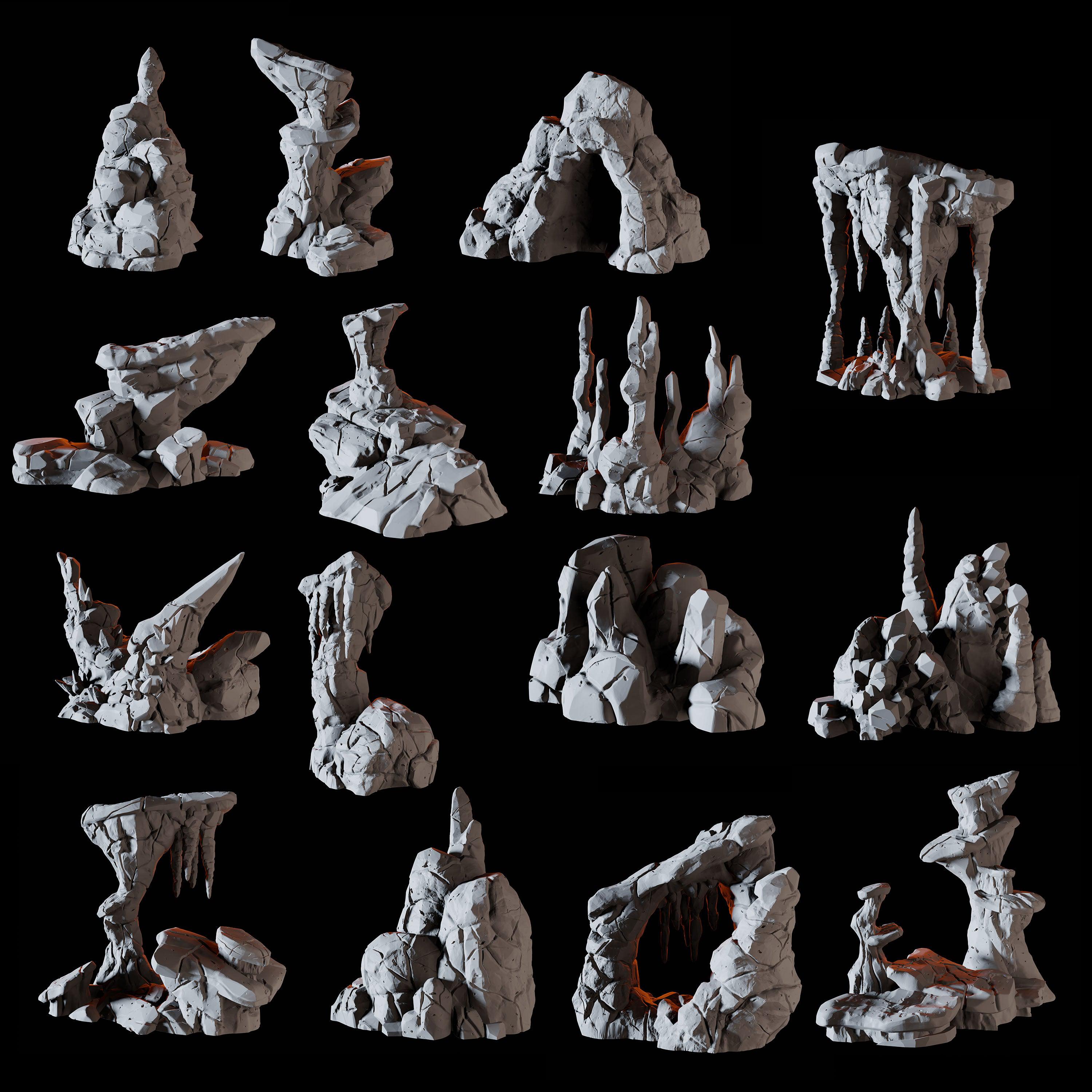 15 Cave Scatter Terrain Miniatures Miniature for Dungeons and Dragons