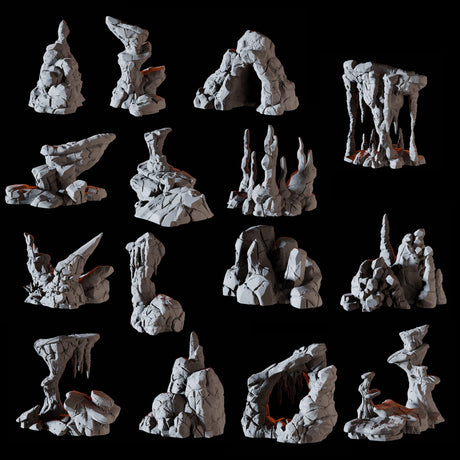 15 Cave Scatter Terrain Miniatures Miniature for Dungeons and Dragons, Pathfinder or other TTRPGs