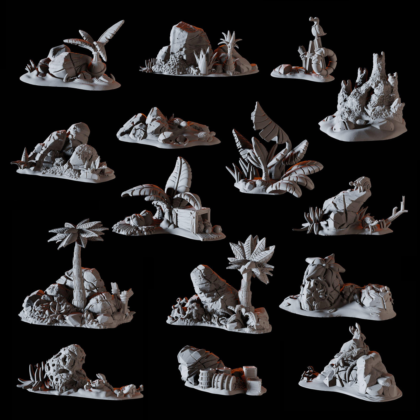 15 Piece Coastal Terrain Bundle Miniature for Dungeons and Dragons, Pathfinder or other TTRPGs