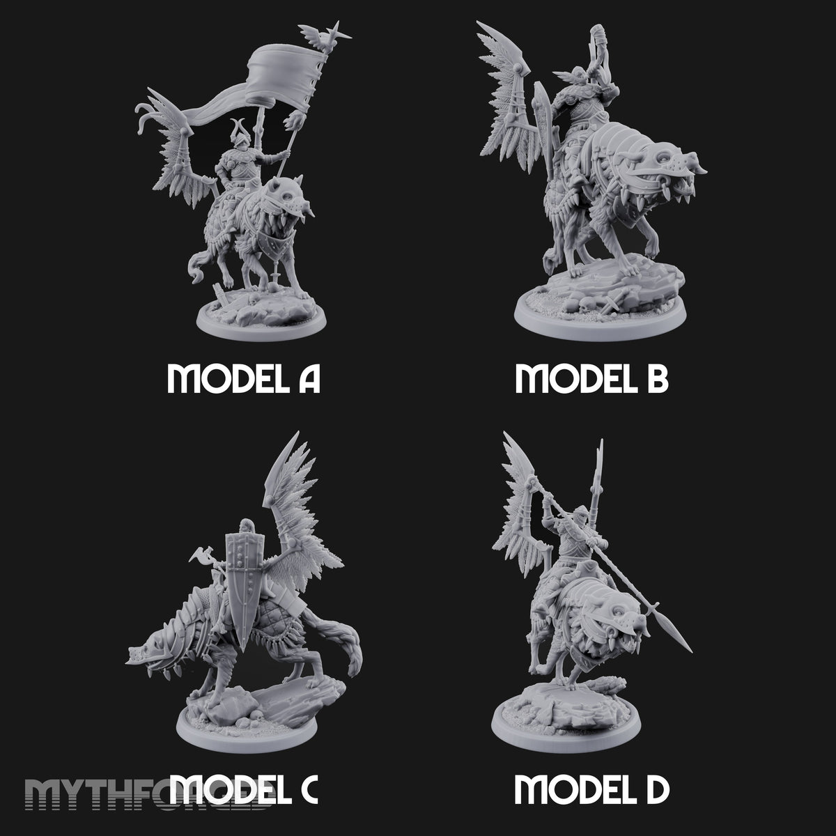 Steel, Feather and Fang Human Winged Hussars on Dire Wolves — All