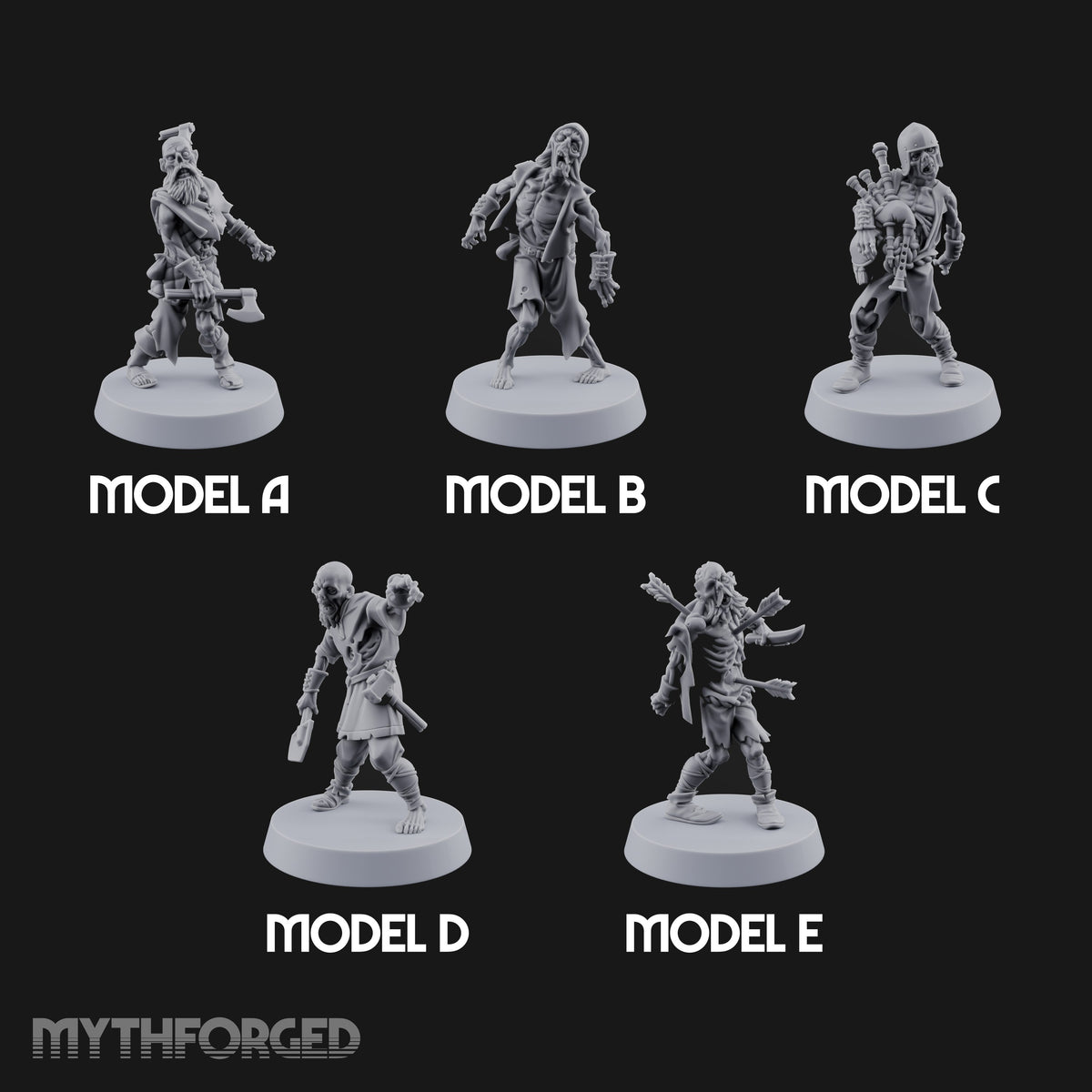 Dead Tired and Still Walking Zombies with Axe, Hammer, Bagpipes and Arrows — All