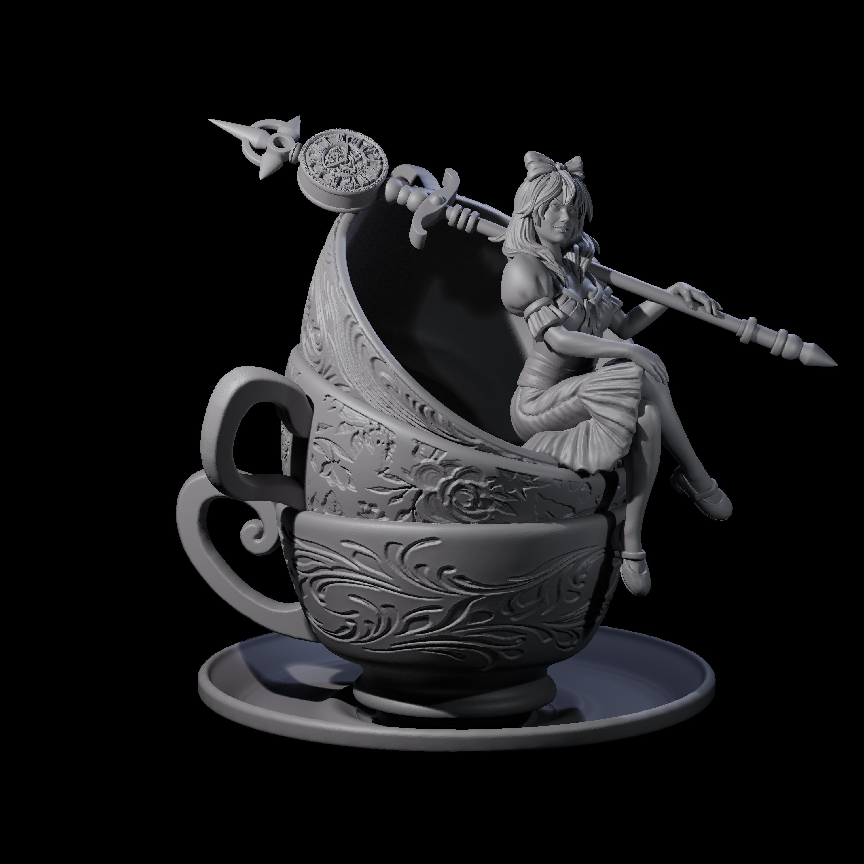 Alice on a Giant Cup Miniature for Dungeons and Dragons, Pathfinder or other TTRPGs