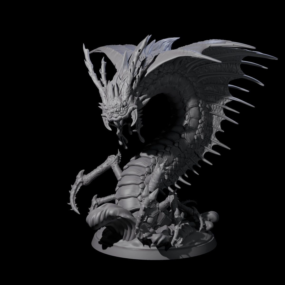 Ambushing Fjord Linnorm Miniature for Dungeons and Dragons, Pathfinder or other TTRPGs