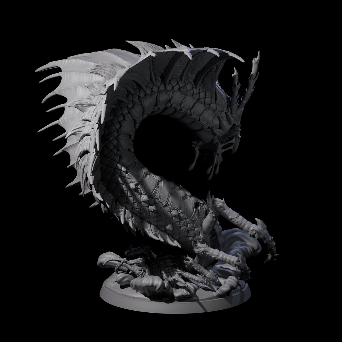Ambushing Fjord Linnorm Miniature for Dungeons and Dragons, Pathfinder or other TTRPGs