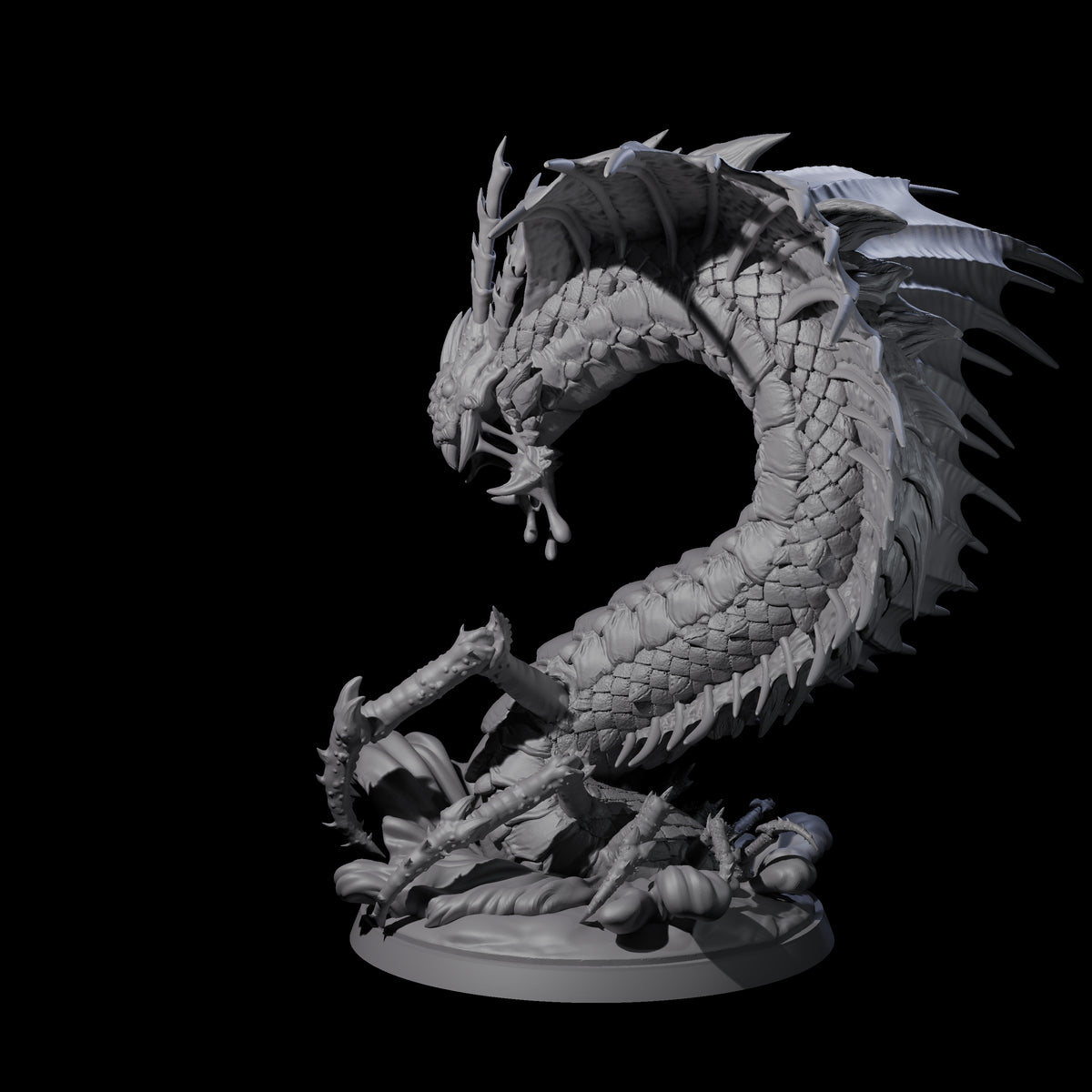 Ambushing Fjord Linnorm Miniature for Dungeons and Dragons, Pathfinder or other TTRPGs