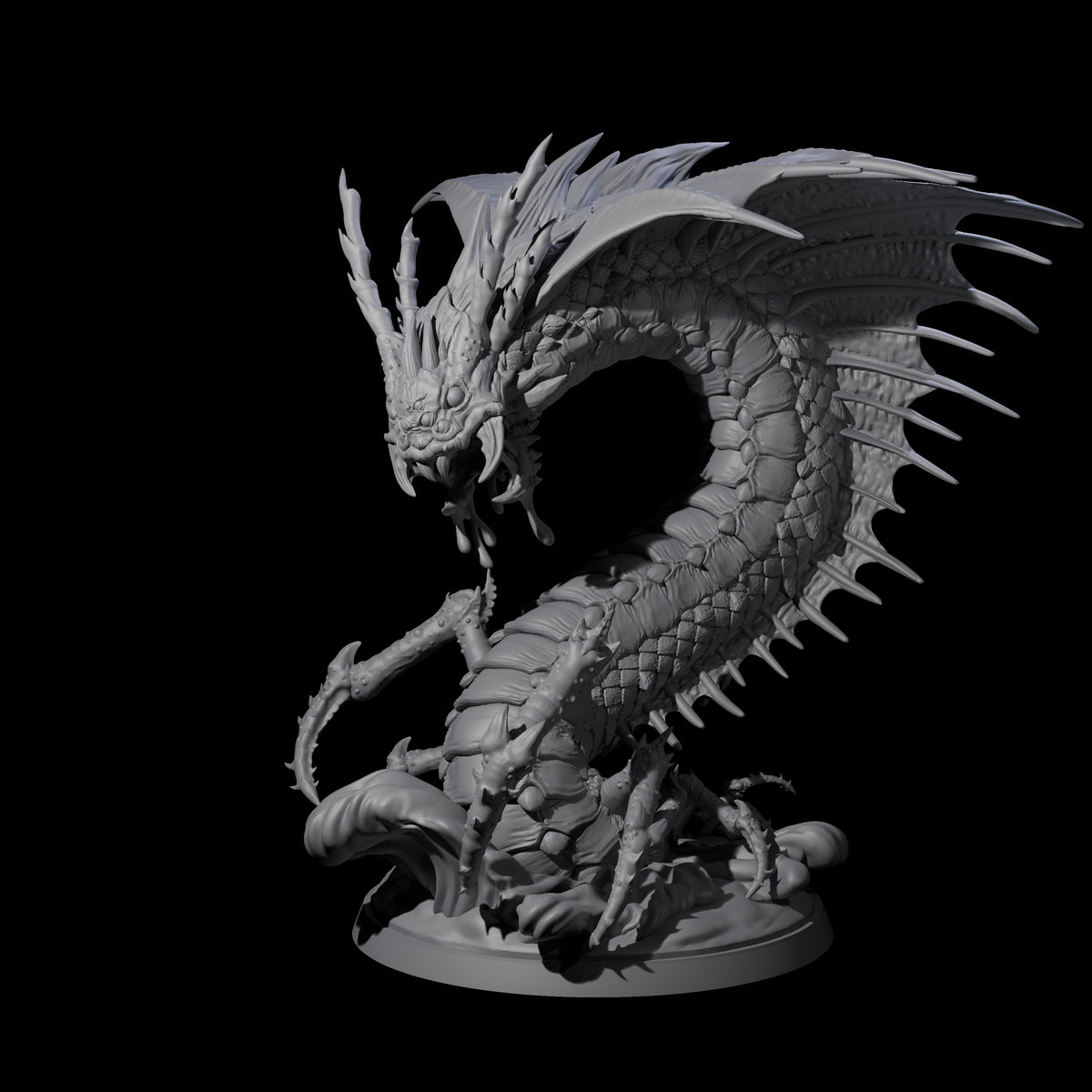 Ambushing Fjord Linnorm Miniature for Dungeons and Dragons, Pathfinder or other TTRPGs