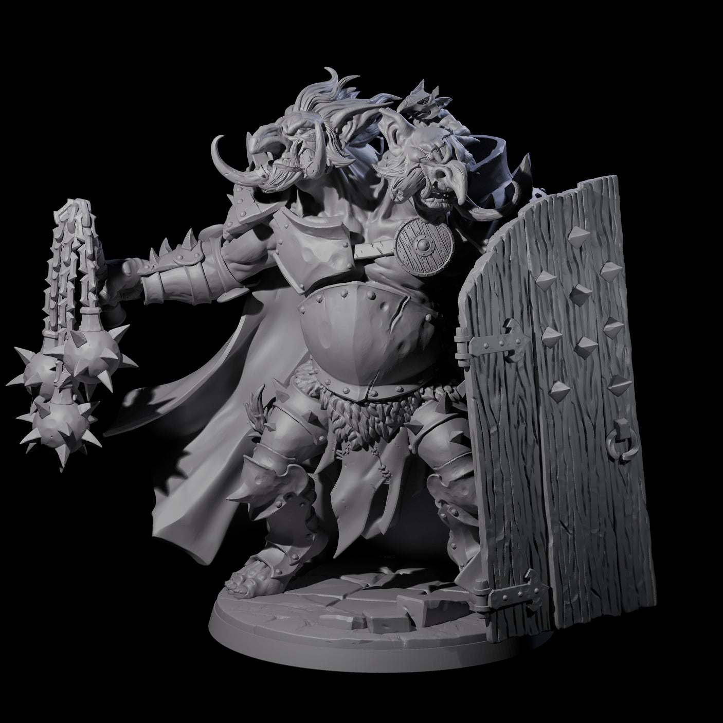 Armoured Ettin General Miniature for Dungeons and Dragons, Pathfinder or other TTRPGs
