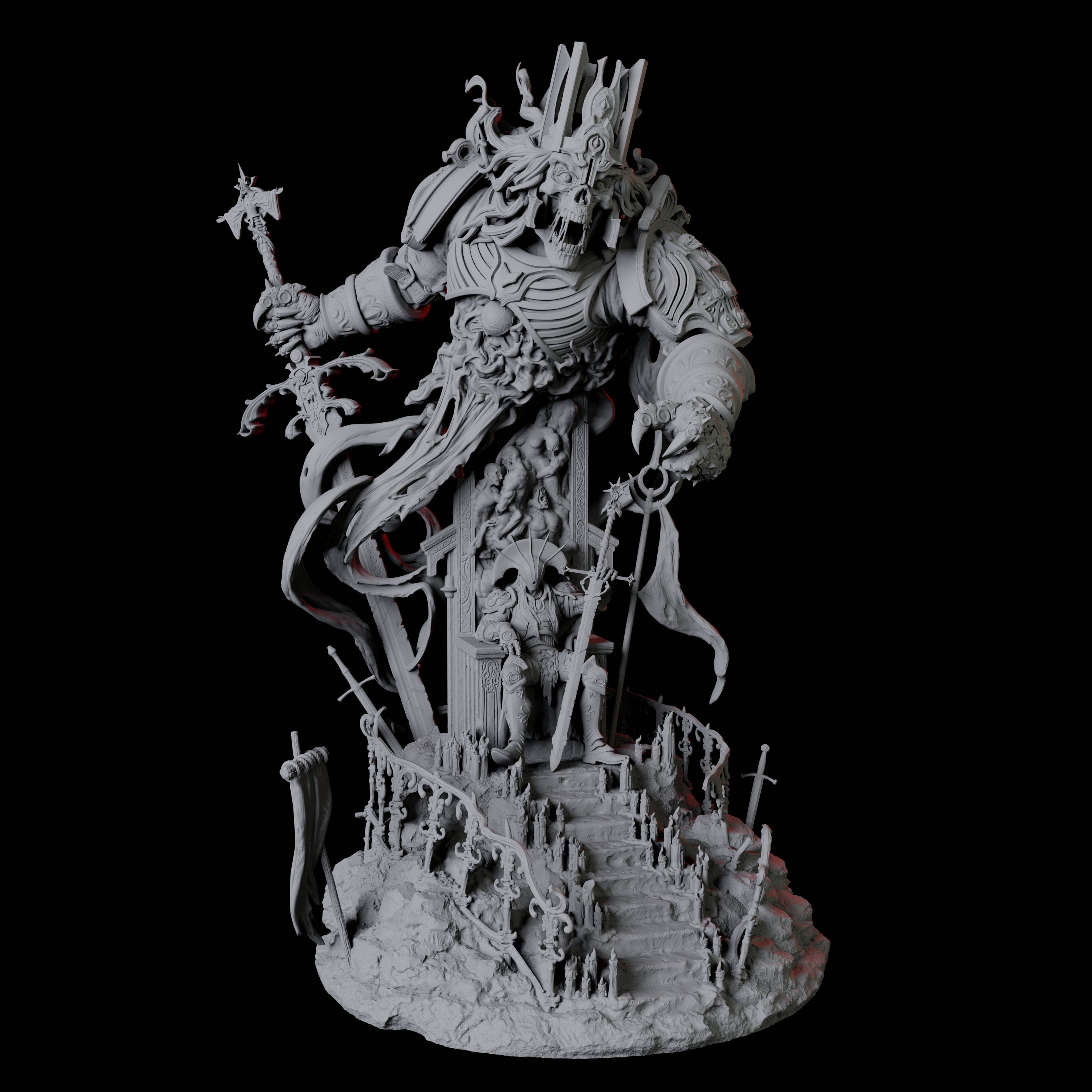 Armoured King on Throne with Lich Miniature for Dungeons and Dragons, Pathfinder or other TTRPGs