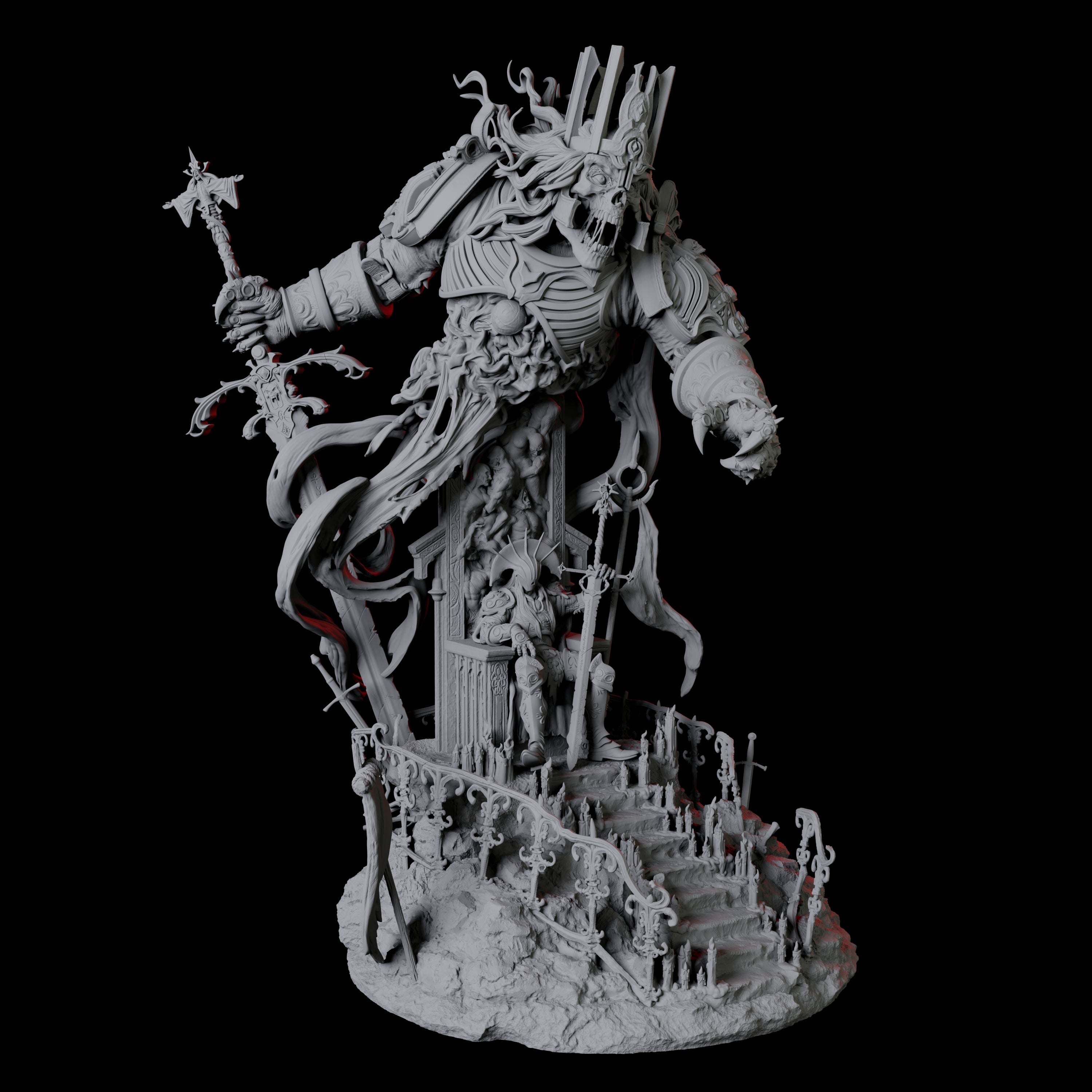 Armoured King on Throne with Lich Miniature for Dungeons and Dragons, Pathfinder or other TTRPGs