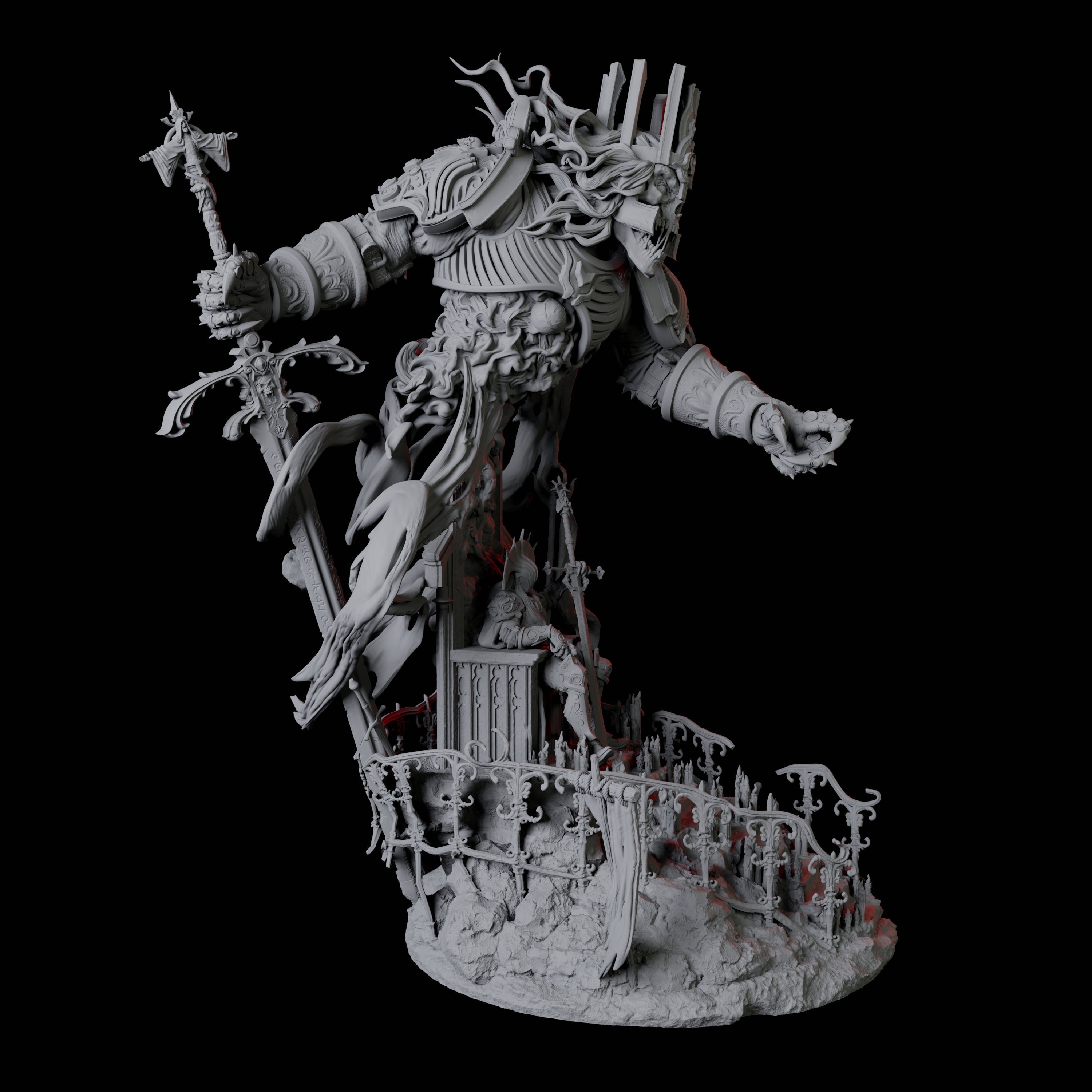 Armoured King on Throne with Lich Miniature for Dungeons and Dragons, Pathfinder or other TTRPGs