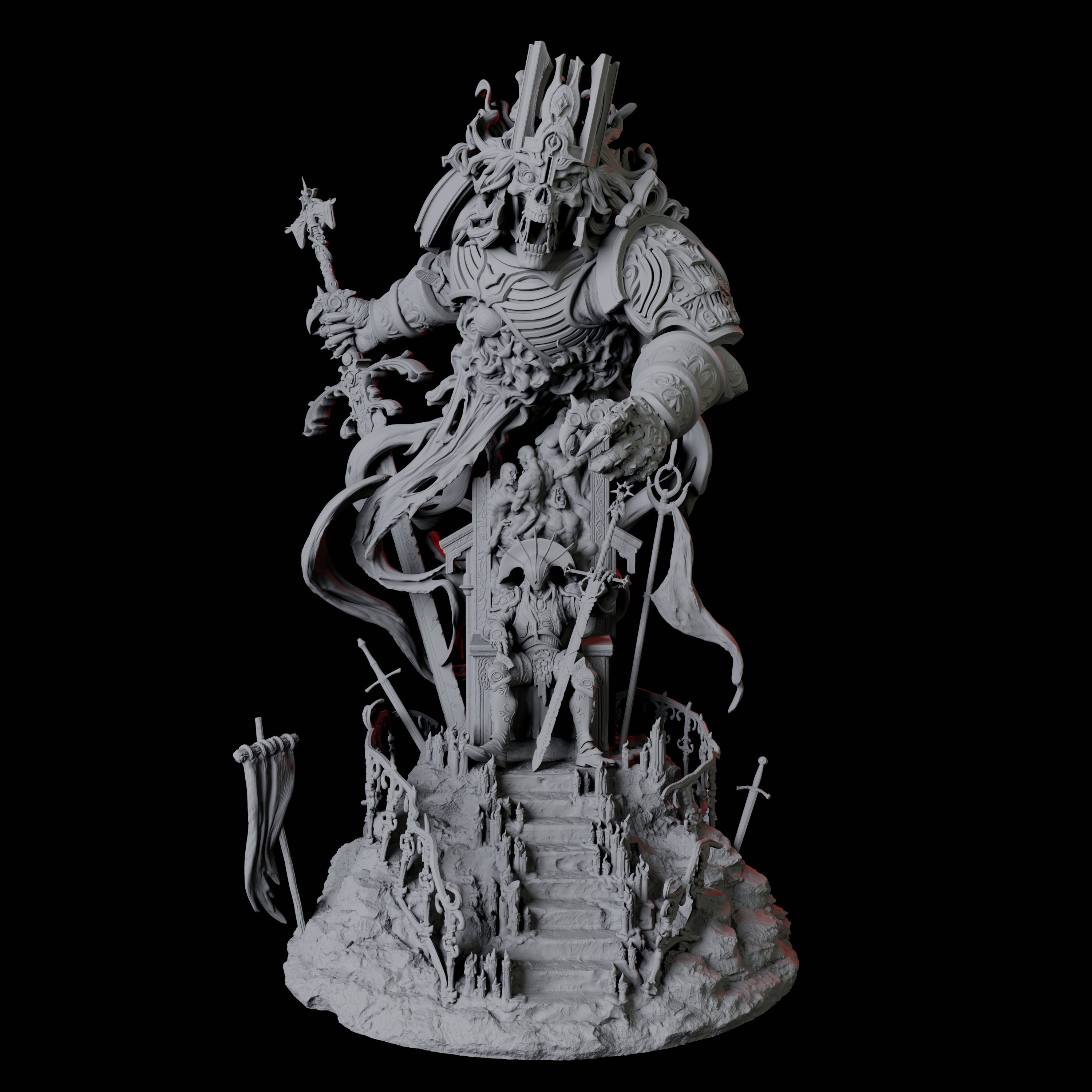 Armoured King on Throne with Lich Miniature for Dungeons and Dragons, Pathfinder or other TTRPGs