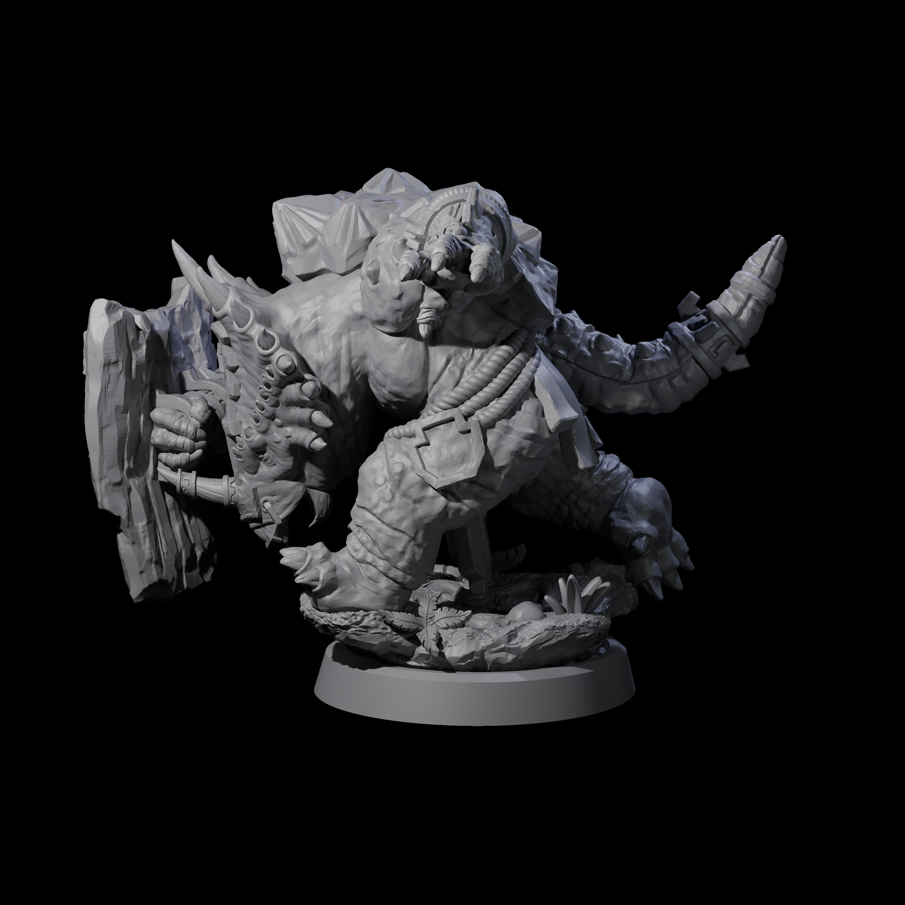 Armoured Triceratops Shield Fighter A Miniature for Dungeons and Dragons, Pathfinder or other TTRPGs