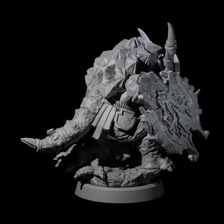 Armoured Triceratops Shield Fighter B Miniature for Dungeons and Dragons, Pathfinder or other TTRPGs