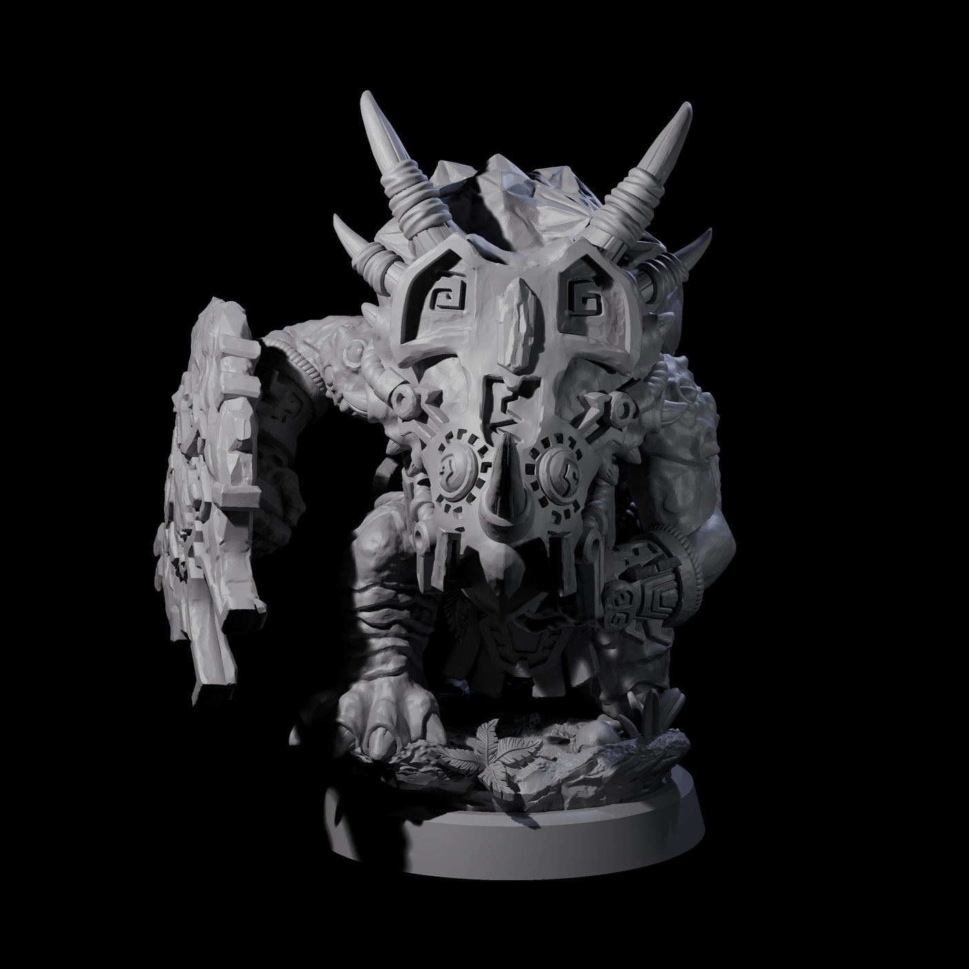 Armoured Triceratops Shield Fighter B Miniature for Dungeons and Dragons, Pathfinder or other TTRPGs