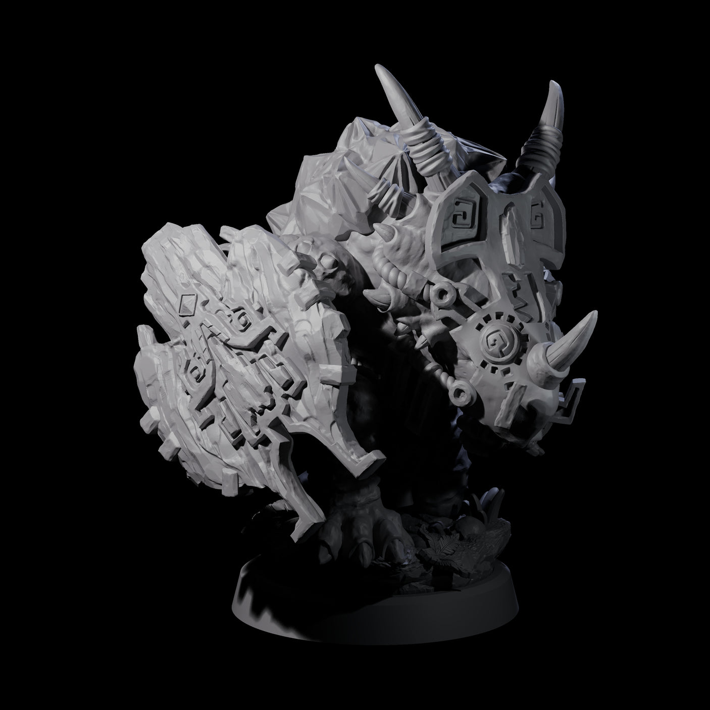 Armoured Triceratops Shield Fighter B Miniature for Dungeons and Dragons, Pathfinder or other TTRPGs