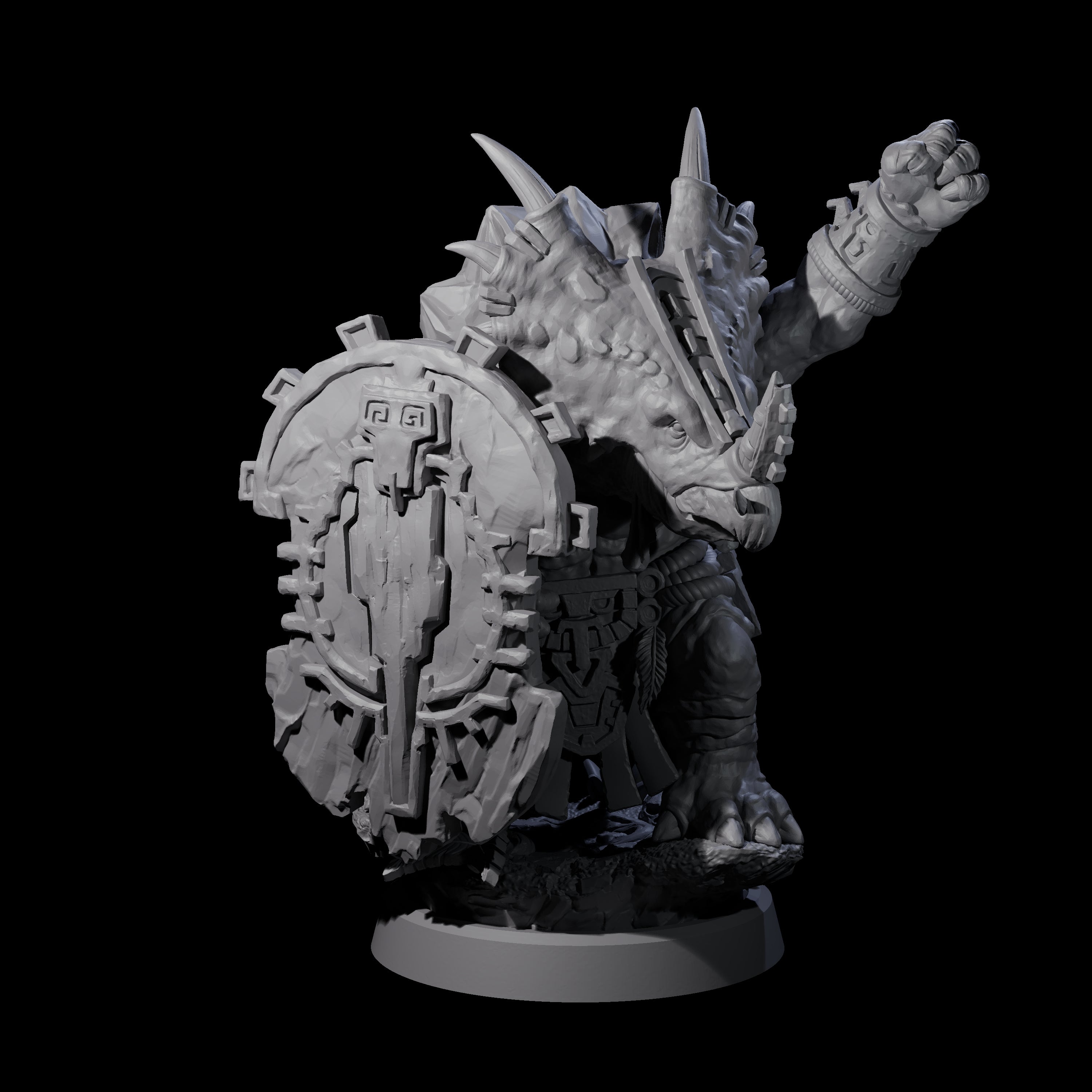 Armoured Triceratops Shield Fighter C Miniature for Dungeons and Dragons, Pathfinder or other TTRPGs