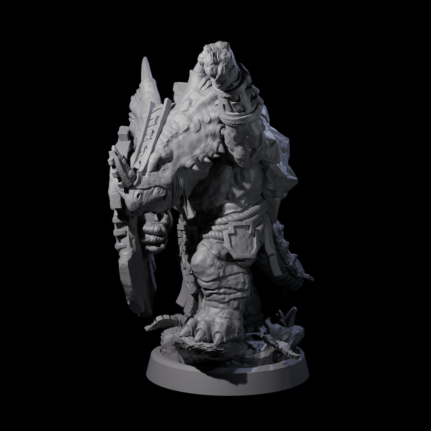 Armoured Triceratops Shield Fighter C Miniature for Dungeons and Dragons, Pathfinder or other TTRPGs