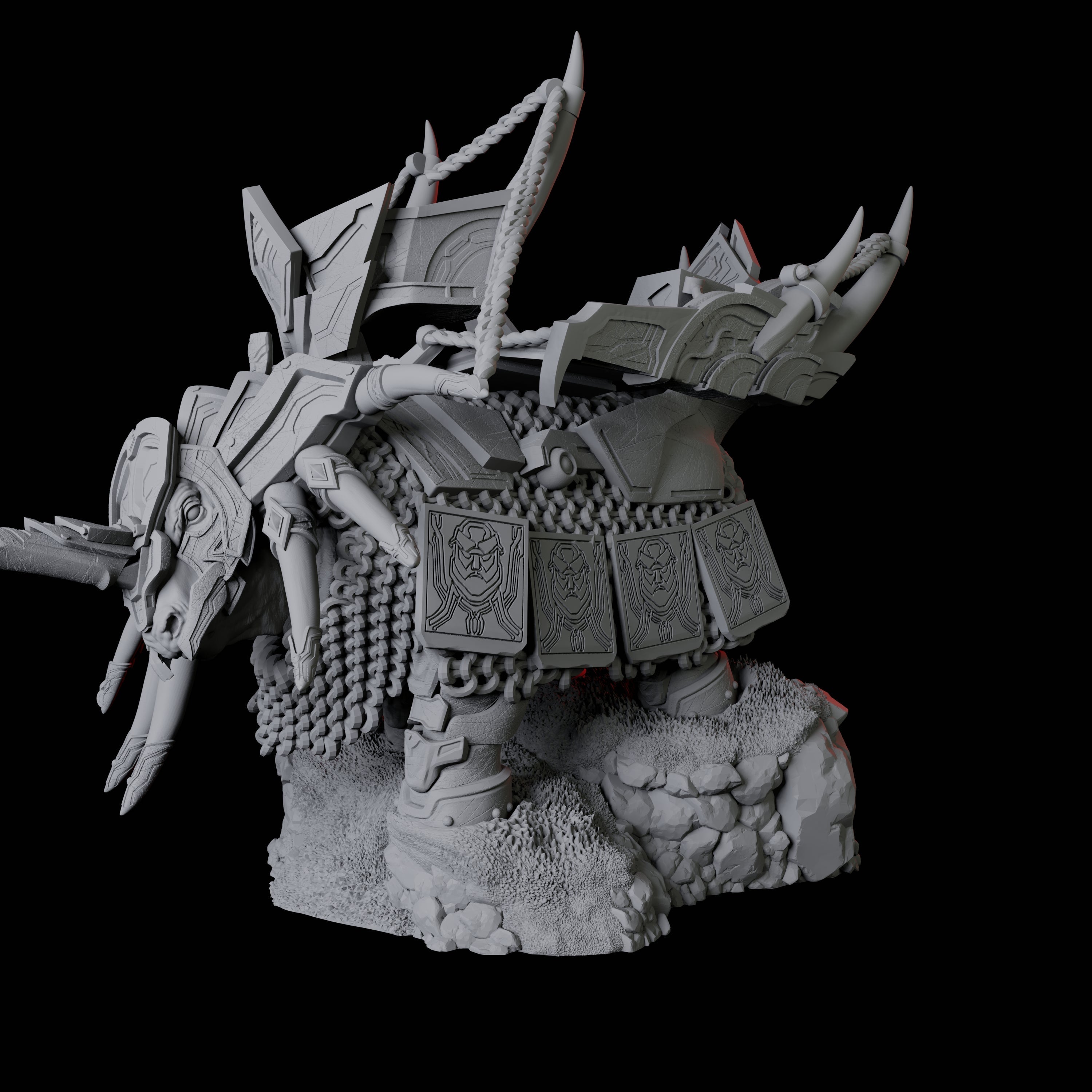 Armoured War Rhino Miniature for Dungeons and Dragons, Pathfinder or other TTRPGs