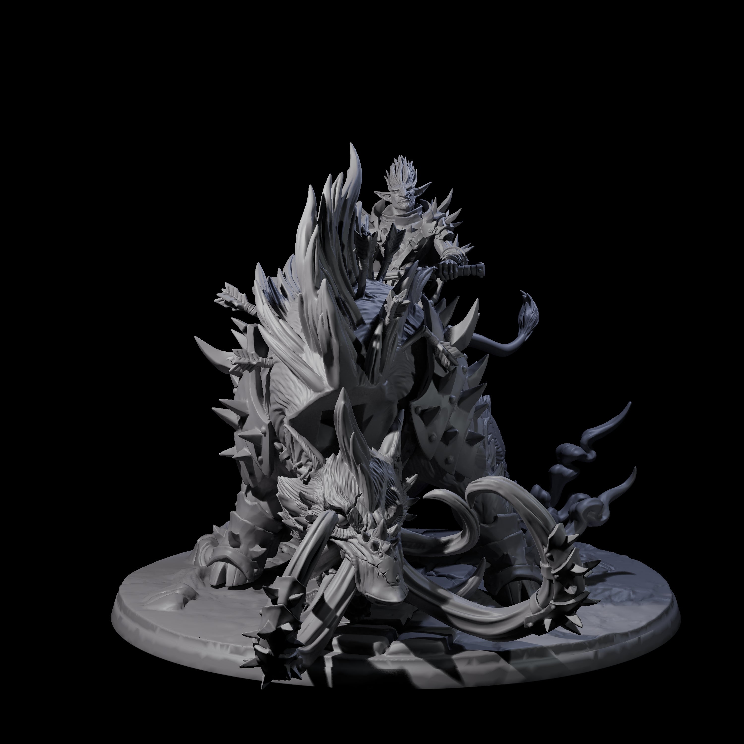 Attacking Hobgoblin Champion on Giant Hog Miniature for Dungeons and Dragons, Pathfinder or other TTRPGs