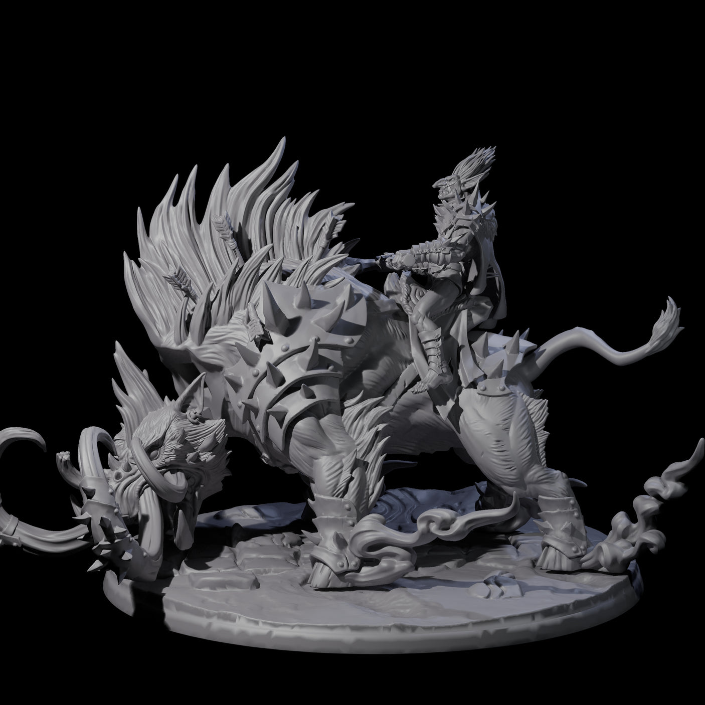 Attacking Hobgoblin Champion on Giant Hog Miniature for Dungeons and Dragons, Pathfinder or other TTRPGs