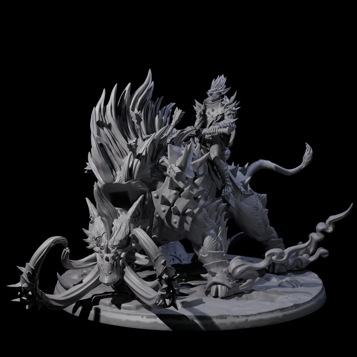 Attacking Hobgoblin Champion on Giant Hog Miniature for Dungeons and Dragons, Pathfinder or other TTRPGs