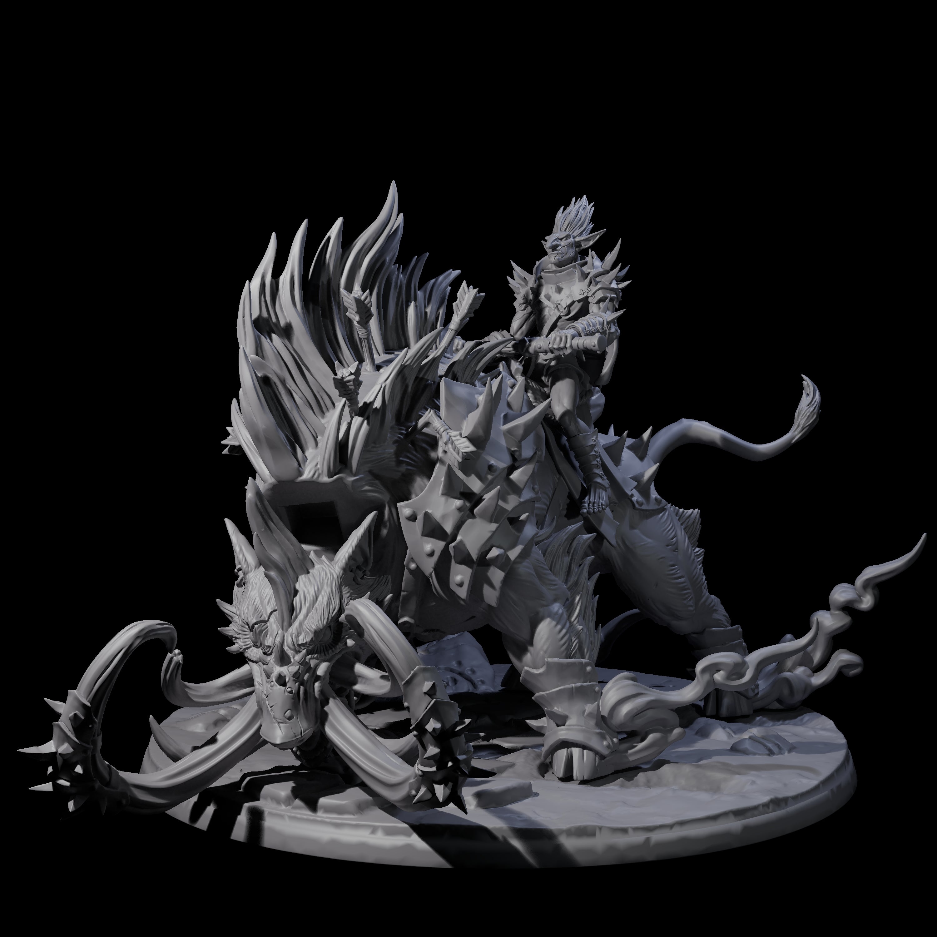 Attacking Hobgoblin Champion on Giant Hog Miniature for Dungeons and Dragons, Pathfinder or other TTRPGs