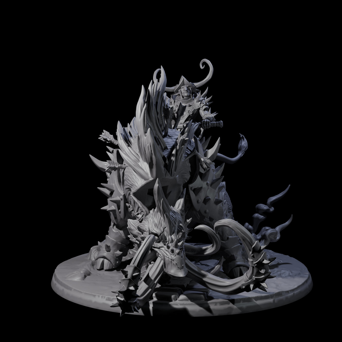 Attacking Hobgoblin Champion on Giant Hog Miniature for Dungeons and Dragons, Pathfinder or other TTRPGs
