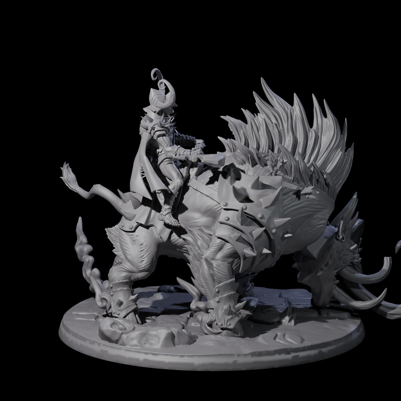Attacking Hobgoblin Champion on Giant Hog Miniature for Dungeons and Dragons, Pathfinder or other TTRPGs