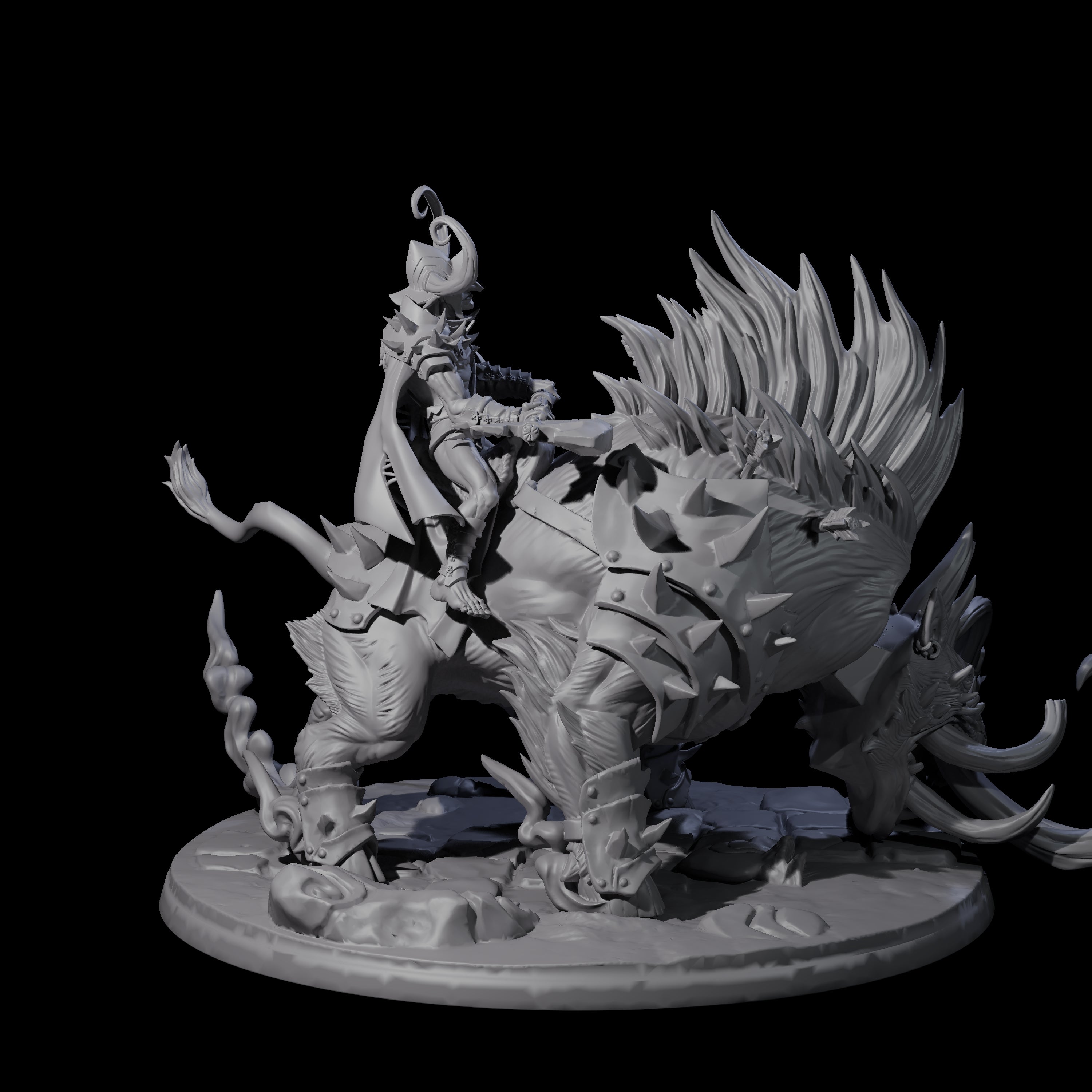 Attacking Hobgoblin Champion on Giant Hog Miniature for Dungeons and Dragons, Pathfinder or other TTRPGs