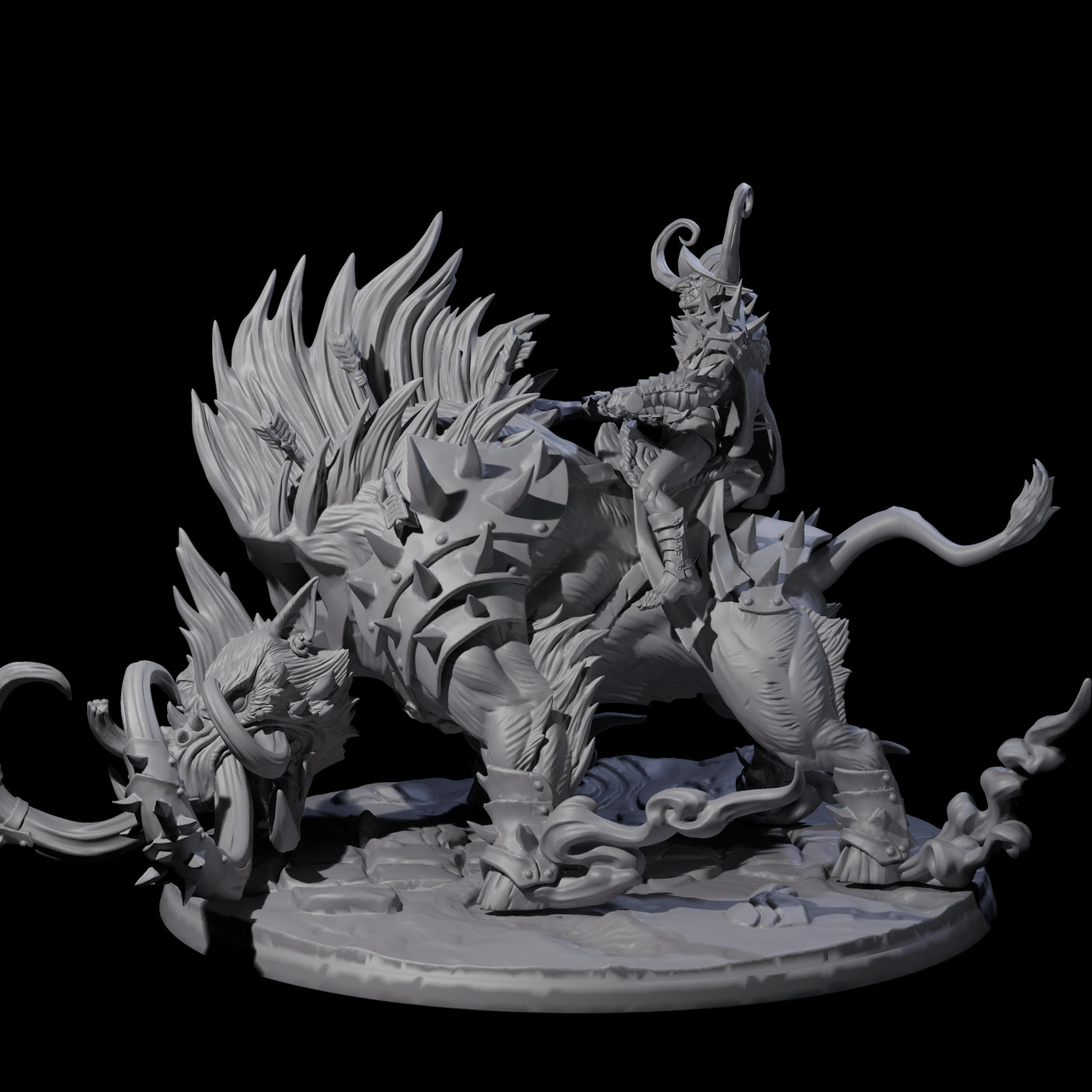Attacking Hobgoblin Champion on Giant Hog Miniature for Dungeons and Dragons, Pathfinder or other TTRPGs