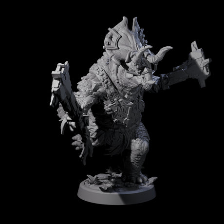 Attacking Triceratops Warrior A Miniature for Dungeons and Dragons, Pathfinder or other TTRPGs