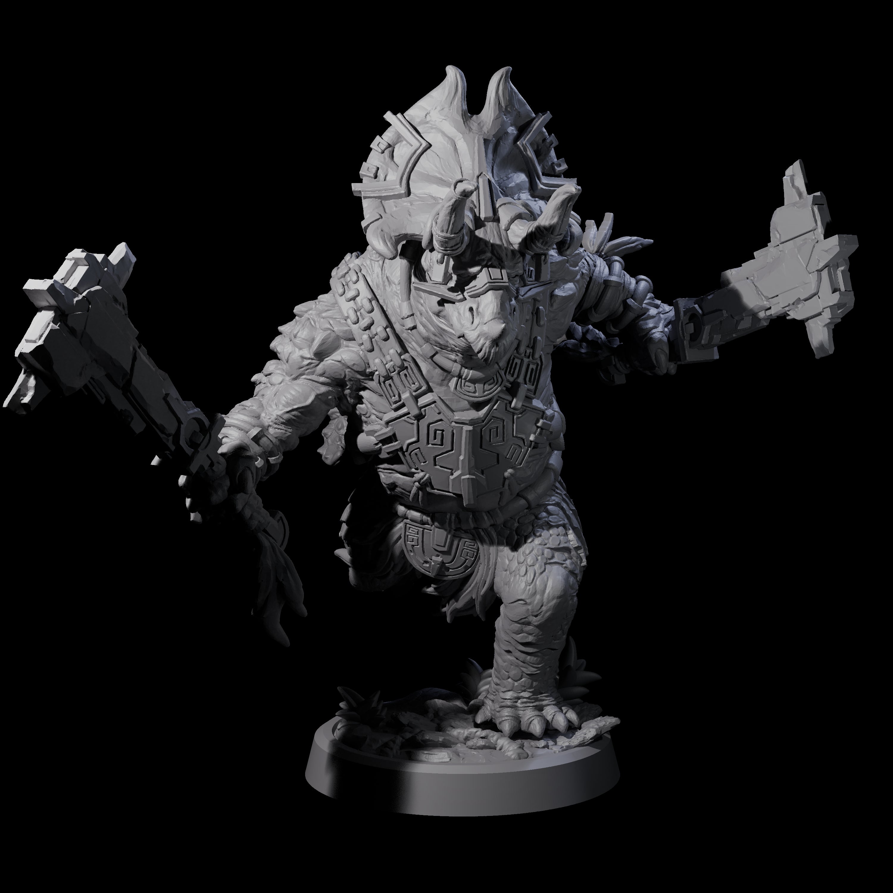 Attacking Triceratops Warrior A Miniature for Dungeons and Dragons, Pathfinder or other TTRPGs