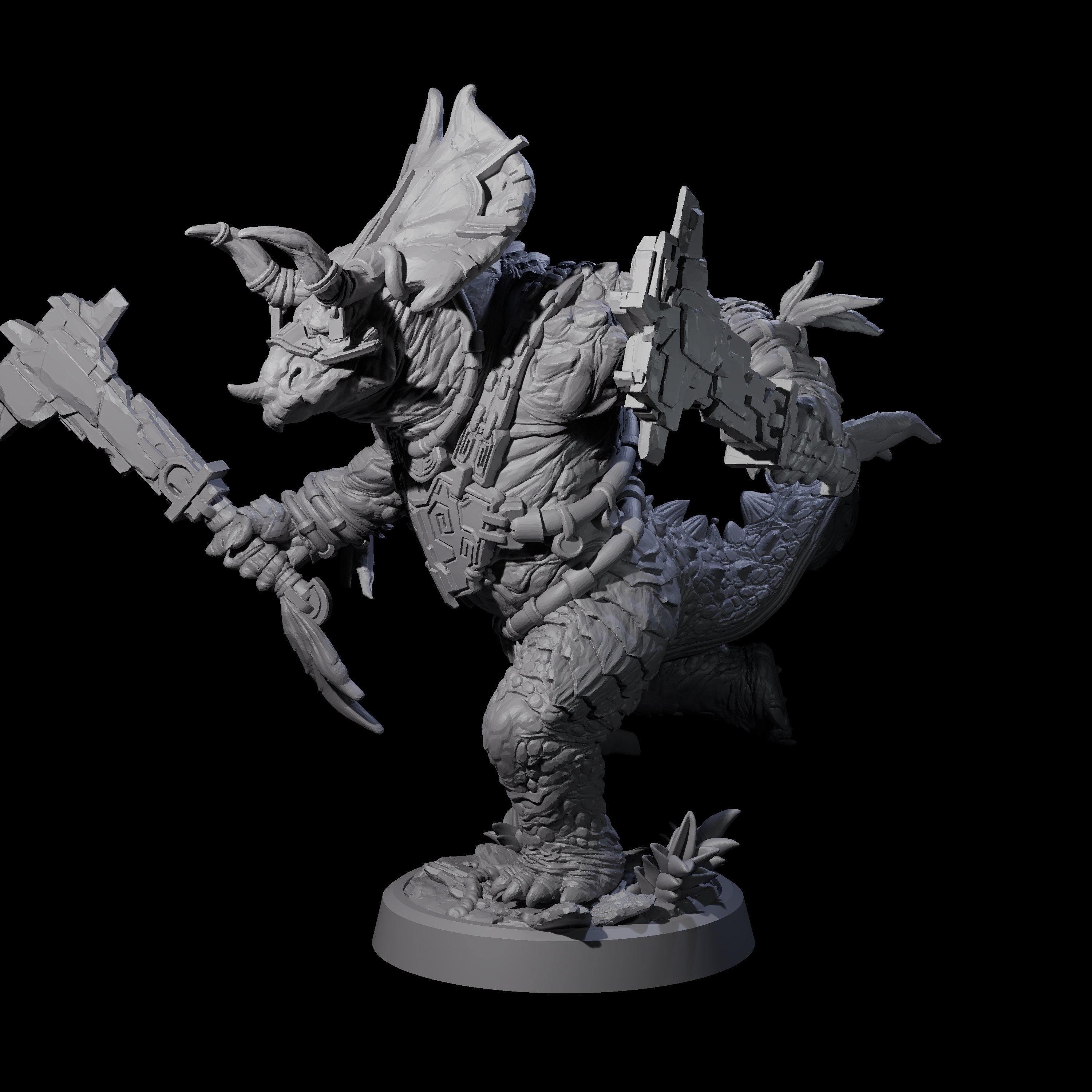 Attacking Triceratops Warrior A Miniature for Dungeons and Dragons, Pathfinder or other TTRPGs