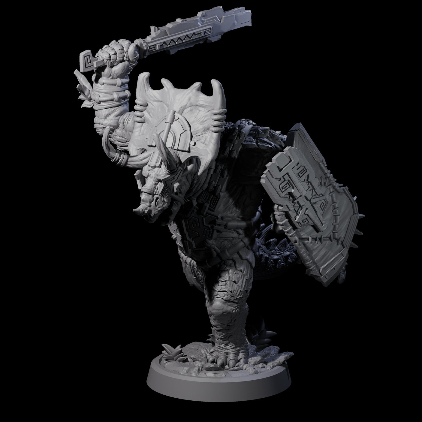 Attacking Triceratops Warrior B Miniature for Dungeons and Dragons, Pathfinder or other TTRPGs