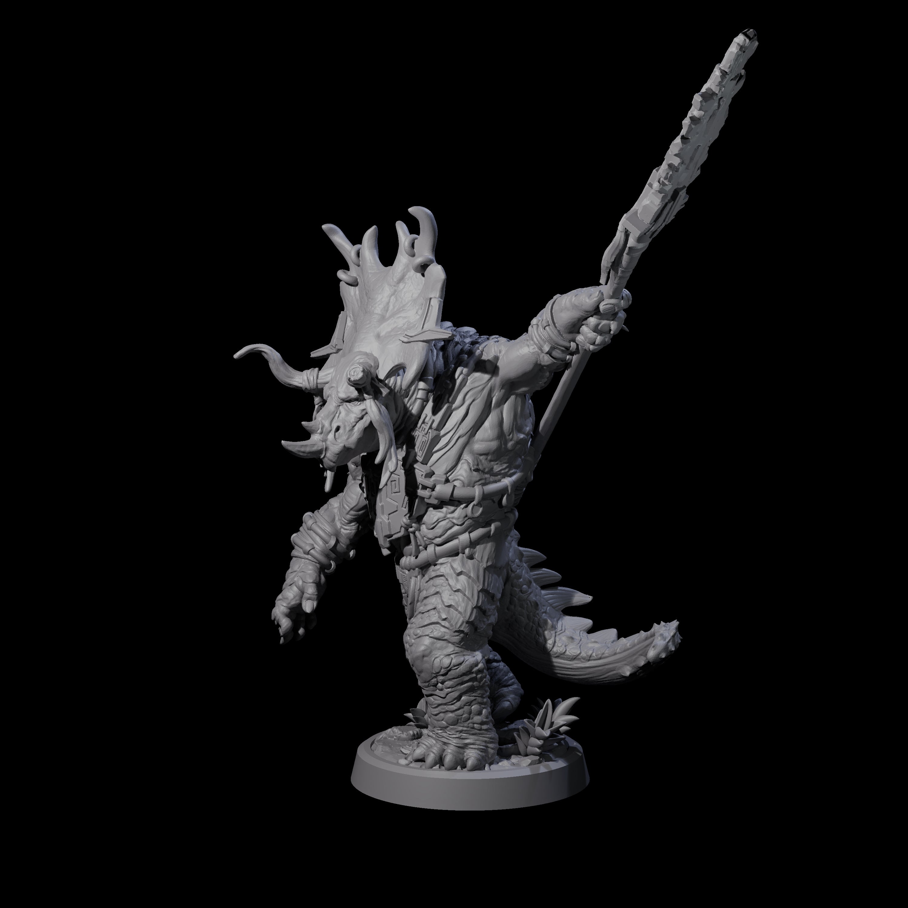 Attacking Triceratops Warrior D Miniature for Dungeons and Dragons, Pathfinder or other TTRPGs