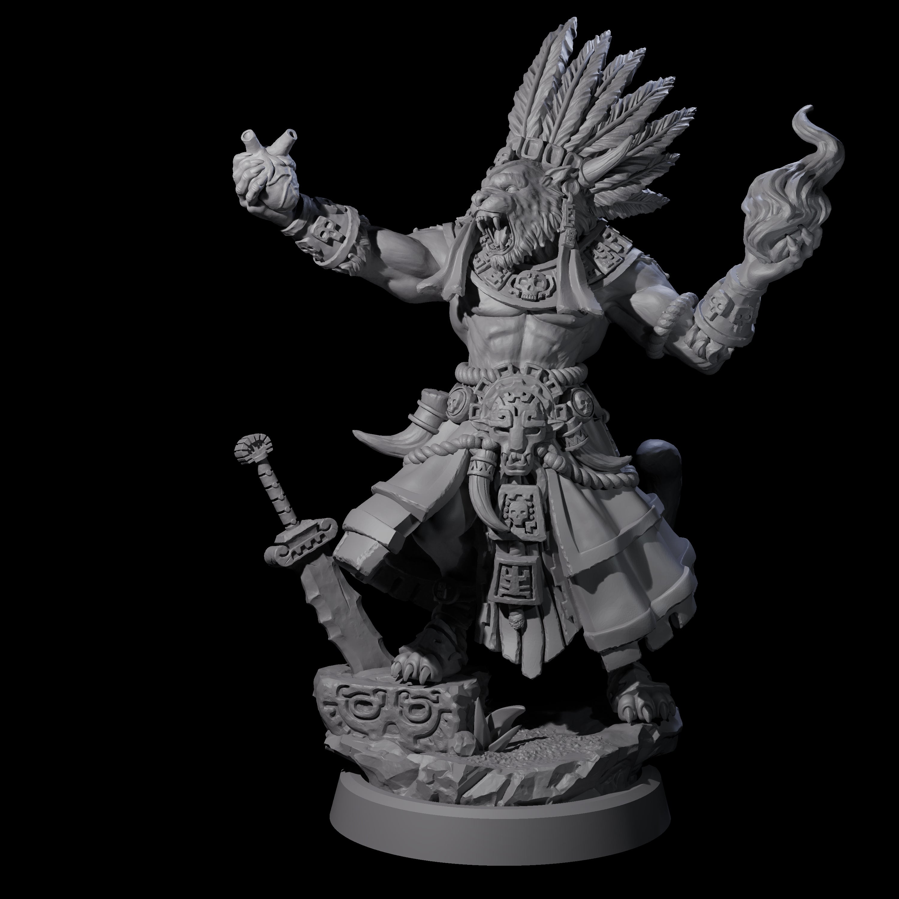 Aztec Inspired Leonin High Priest Miniature for Dungeons and Dragons, Pathfinder or other TTRPGs