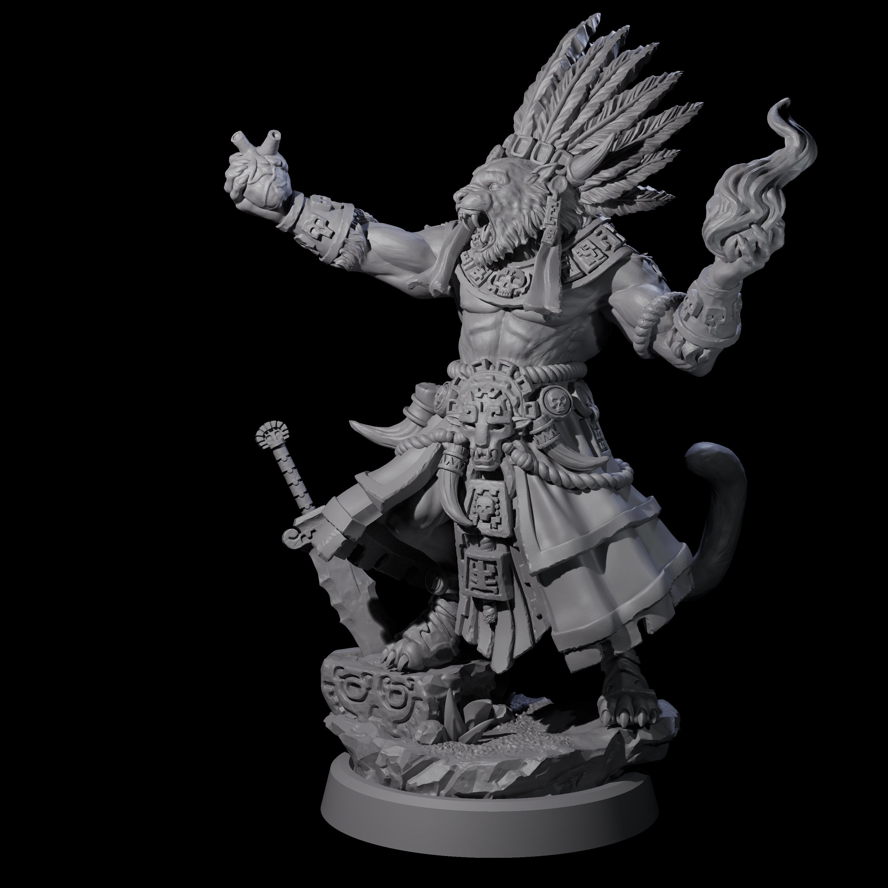 Aztec Inspired Leonin High Priest Miniature for Dungeons and Dragons, Pathfinder or other TTRPGs