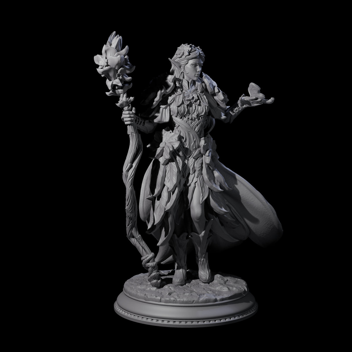 Beautiful Fae Court Magician Miniature for Dungeons and Dragons, Pathfinder or other TTRPGs