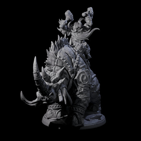 Berserker Dwarf riding Rhino A Miniature for Dungeons and Dragons, Pathfinder or other TTRPGs