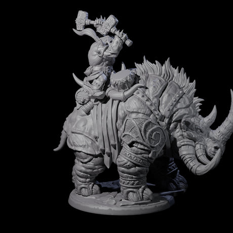 Berserker Dwarf riding Rhino A Miniature for Dungeons and Dragons, Pathfinder or other TTRPGs