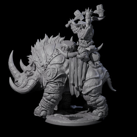 Berserker Dwarf riding Rhino A Miniature for Dungeons and Dragons, Pathfinder or other TTRPGs