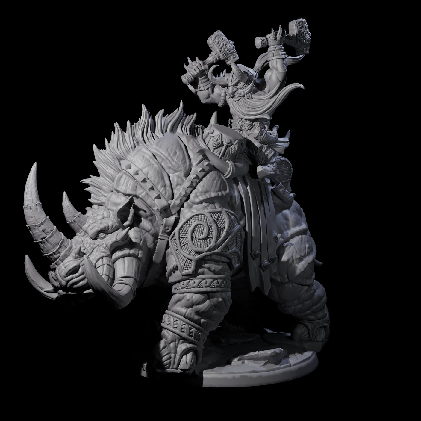 Berserker Dwarf riding Rhino A Miniature for Dungeons and Dragons, Pathfinder or other TTRPGs