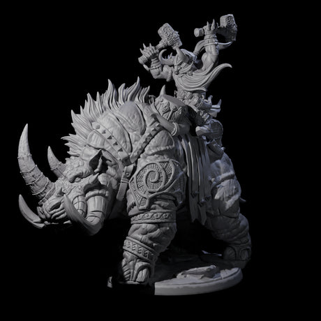 Berserker Dwarf riding Rhino A Miniature for Dungeons and Dragons, Pathfinder or other TTRPGs