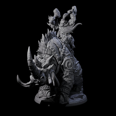 Berserker Dwarf riding Rhino A Miniature for Dungeons and Dragons, Pathfinder or other TTRPGs