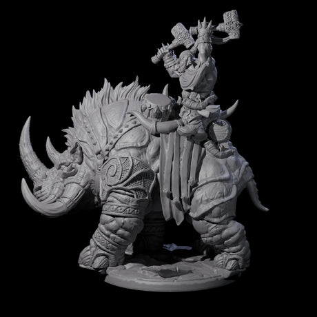 Berserker Dwarf riding Rhino A Miniature for Dungeons and Dragons, Pathfinder or other TTRPGs